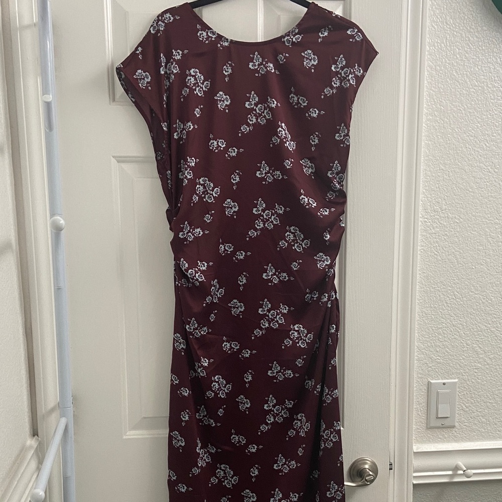 a new day Burgundy Floral Midi Dress